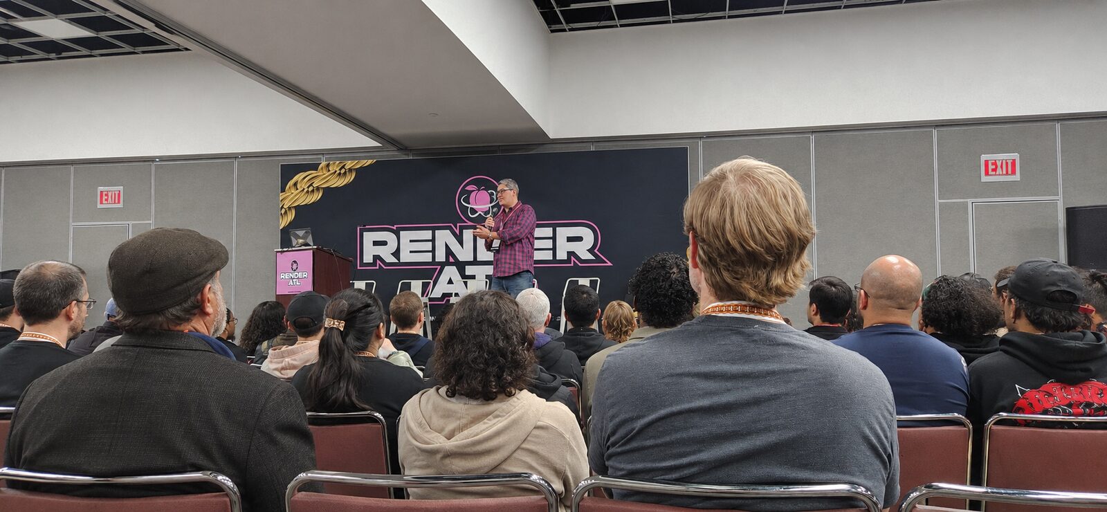 Presenting a capela to a full room at RenderATL 2026