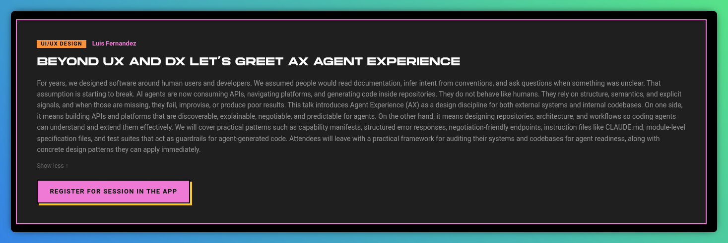 Session listing in the RenderATL app